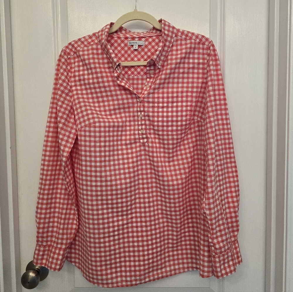 Gap Maternity 100% Cotton Smock Top Pink & White Check, Button Front Size Medium